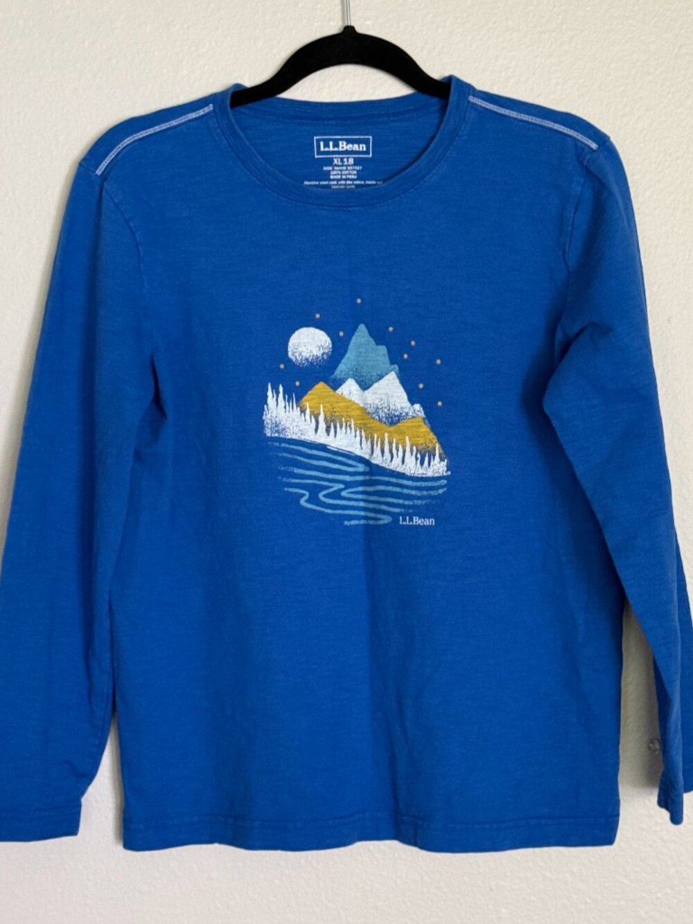L.L.Bean Youth XL 18 Blue Mountain Graphic Long Sleeve Shirt Cotton 507427